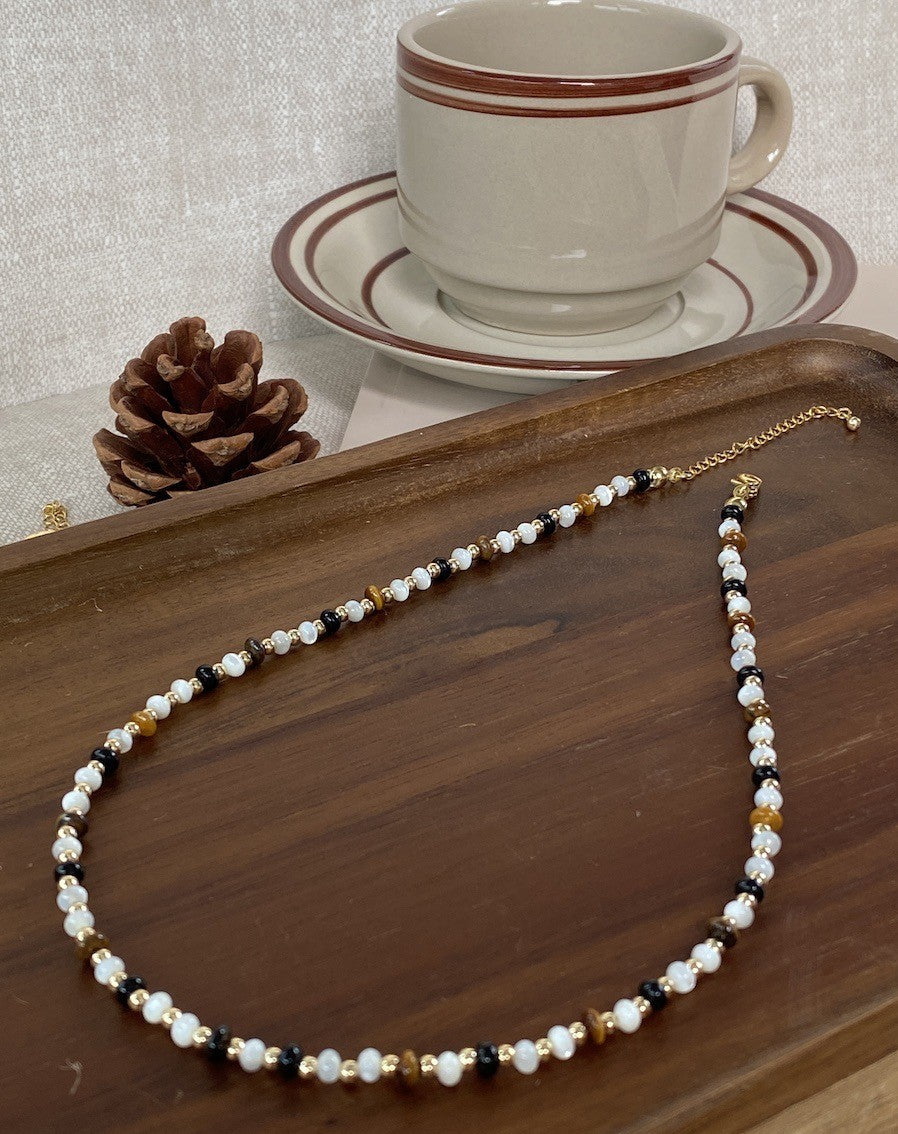 Black agate necklace&Tigers eye stone necklace