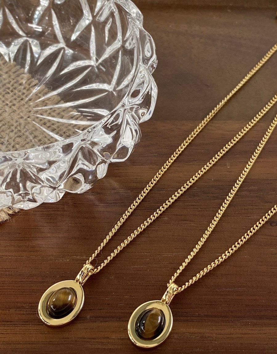 Black agate necklace&Tigers eye stone necklace