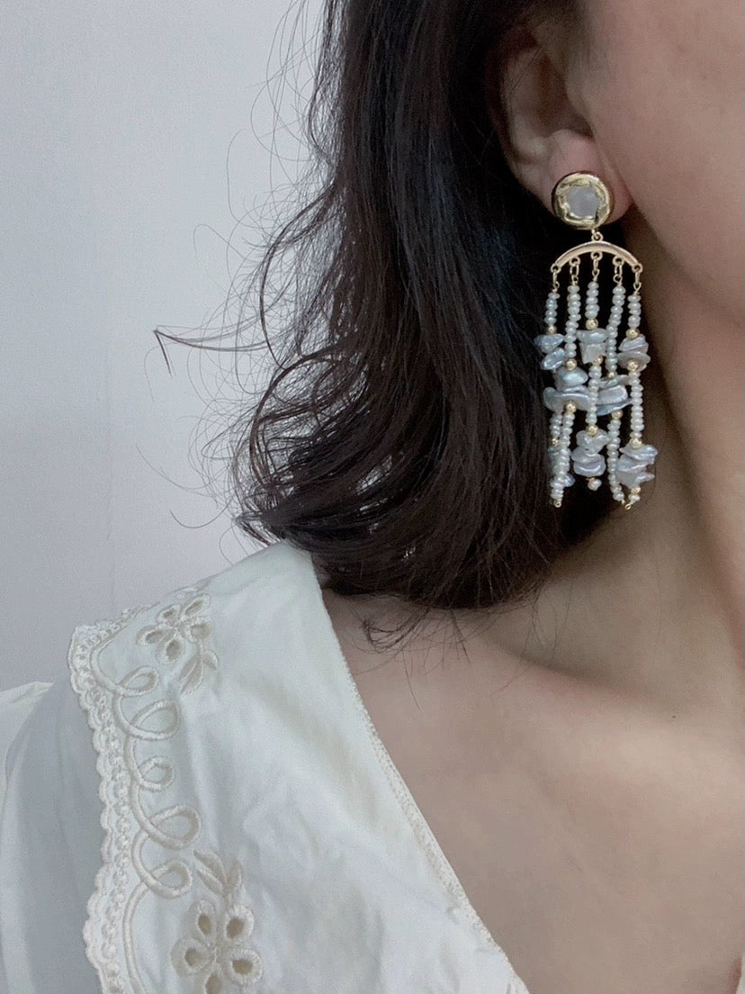 Handmade Baroque Tassel Pearl Earrings