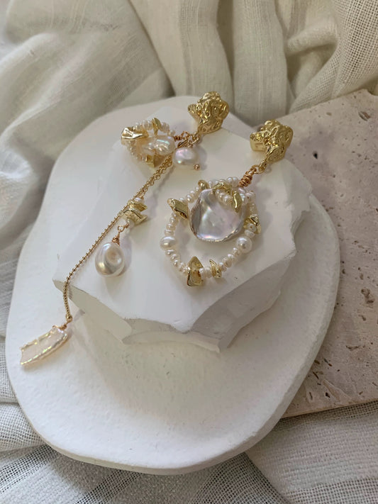 Asymmetrical baroque pearl earrings